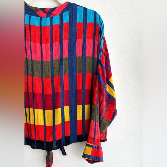 Express Colorblock Tie Waist Blouse, Red/Blue/Yellow/Orange, Size Medium - Picture 14 of 16